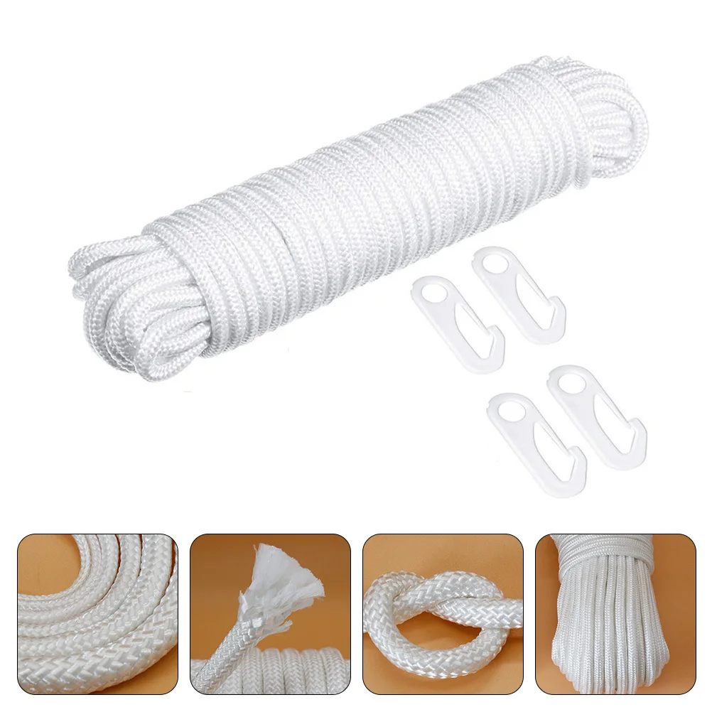 1Set Flagpole Rope and Hook Kit Durable Nylon White Color Outdoor Indoor Flagpole Accessories Replacement Rope