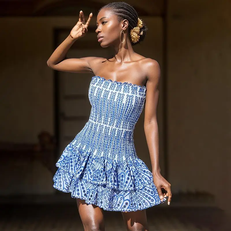 Ele uitgehold bloemenborduurwerk afslanken ort Dr dames lente 2025, hoge taille Svel bedrukte vakantie Sle