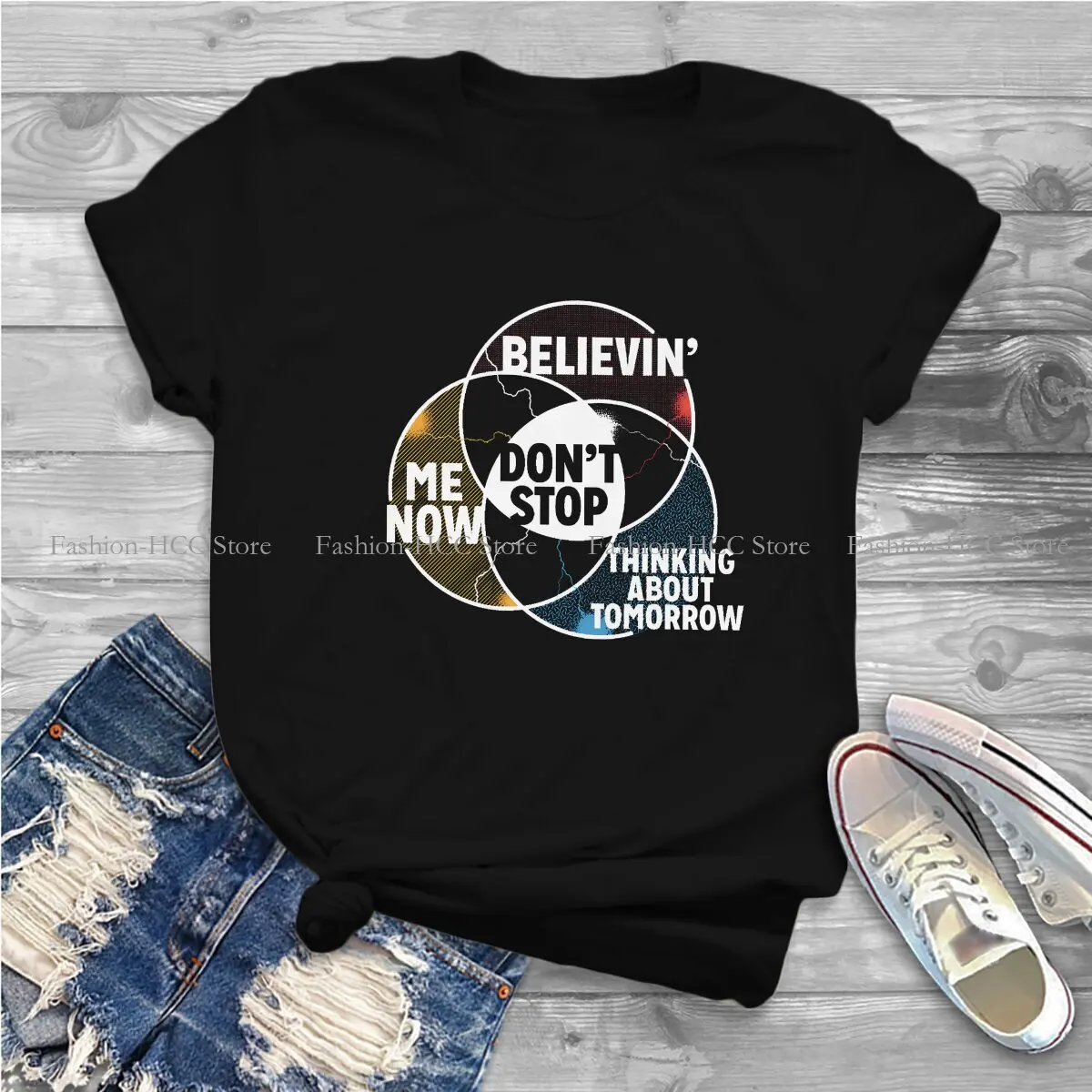 Don't Stop Casual Polyester TShirt Venn Diagram Style Tops Leisure T Shirt Female Short Sleeve