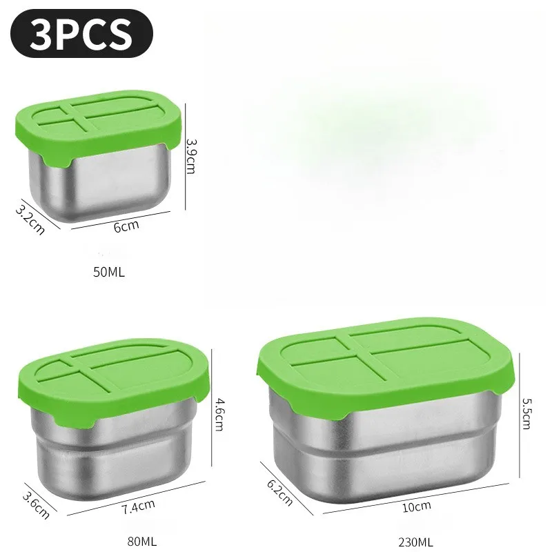 304 Stainless Steel Lunch Box Set with Silicone Lid for Hot Cold Foods S 3.2x6x3.9cm M 3.6x7.4x4.6cm L 6.2x10x5.5cm