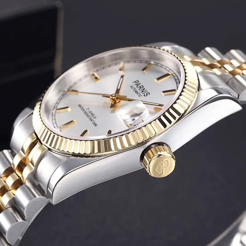 Fashion Parnis 36MM Stainless Steel Case Men Luxury Watch Automatic Women Sapphire Calendar Mechanical Men Watches reloj hombre