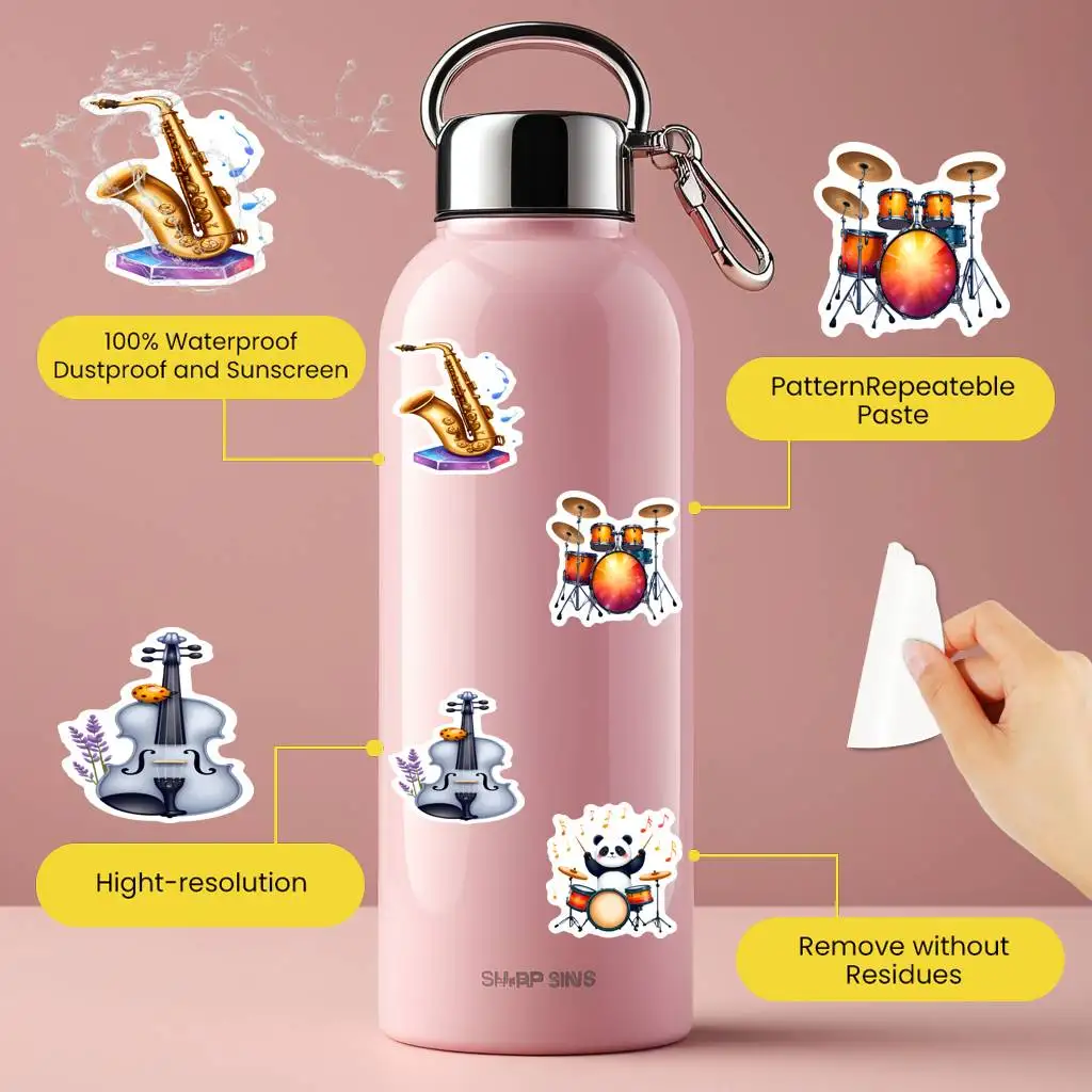 35pcs-50pcs Cute Cute Animals Stickers Whimsical Musical Instruments  Stickers Teacher Reward Stickers For Suitcase Fridge