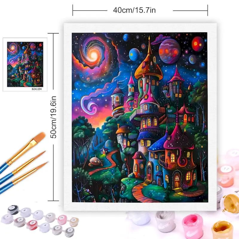 GATYZTORY Scenery Painting By Numbers Adults Fantasy Castle Landsape Coloring On Numbers Home Decors Gift On Canvas Diy Set