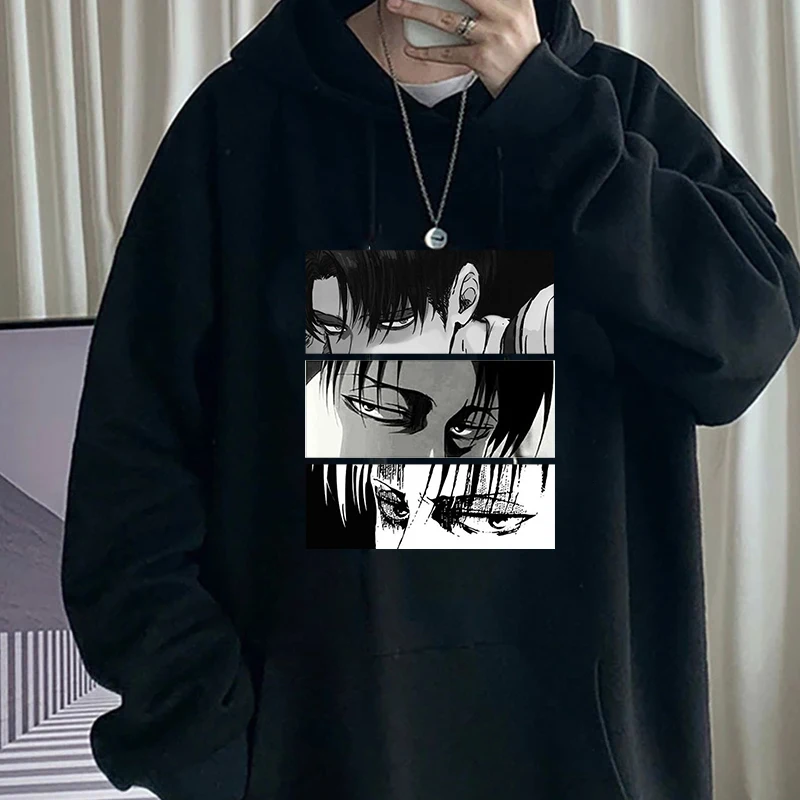 Anime Attack On Titan Levi Ackerman Graphic Printed Hooded Men Women Hoodies Casual Loose Sweatshirt Harajuku Unisex Streetwear