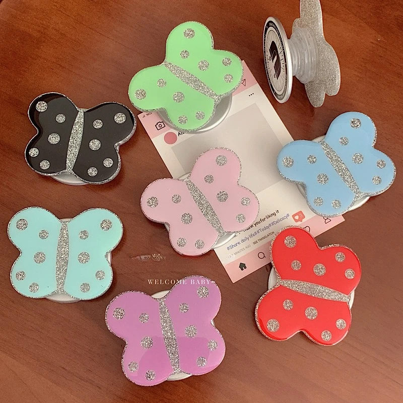 

Dot Glitter Butterfly For Magsafe Magnetic Phone Griptok Grip Tok Stand for IiPhone 16 Foldable Case Holder Ring Phone Stand