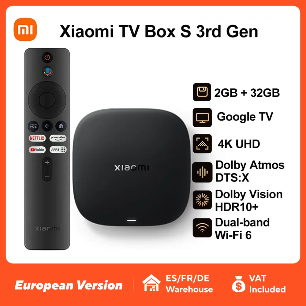 Boîtier TV Xiaomi S 3ème génération, version mondiale, 2 Go de RAM, 32 Go de ROM, 4K UHD, Dolby Vision, HDR10+, Google TV, WIFI 6, BT5.2, Google Assistant
