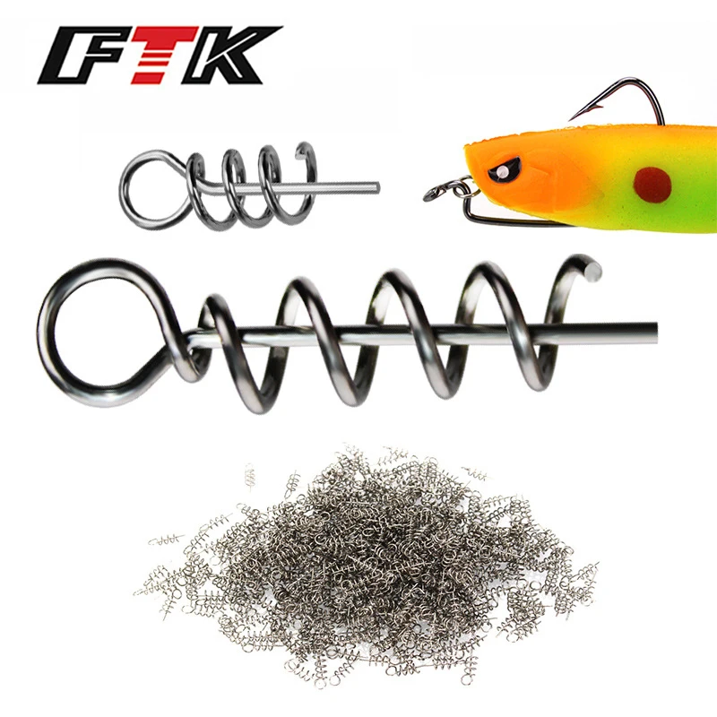 FTK 50PCS Fishing Connector Hook Carbon Soft Bait Spring Centering Pins 1.5cm Fixed Latch Needle Spring Twist Crank Lock