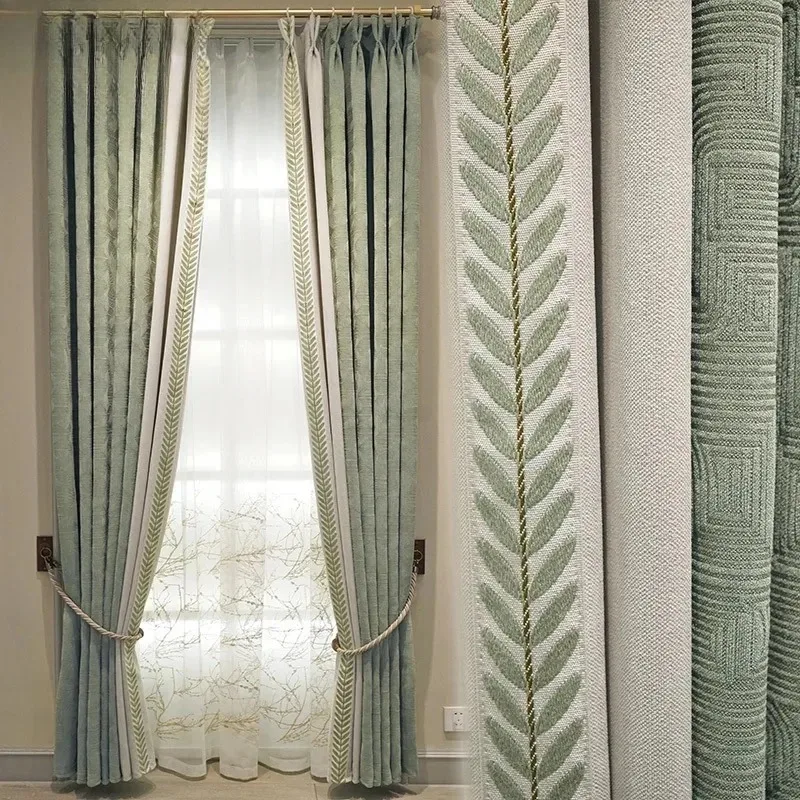 

Custom Size Fashion Luxury European Curtains for Living Room and Bedroom Curtains Customizable House Decoration Green Tulle