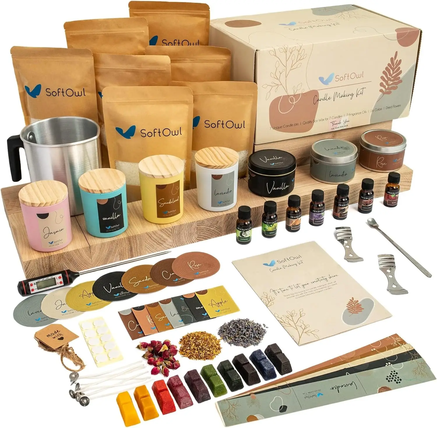 

Complete Soy Candle Making Kit with 7 Scents, Color Dyes, Jars & Tools - DIY Home Decor Starter Set
