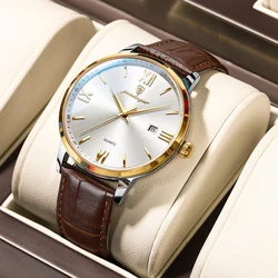 POEDAGAR Luxury Business Man Watch Luminous Waterproof Date Leather Men's Wristwatch Fashion Casual Quartz Watches For Men Reloj