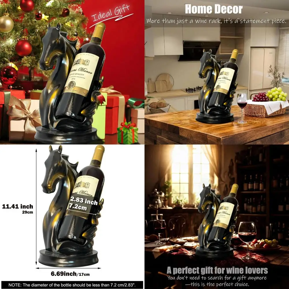

Настольная винная стойка с статуей лошади для домашней кухни, декоративный органайзер для хранения, подарок скульптурой лошади для мужчин и женщин (черный)