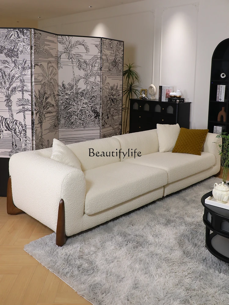 French Cream Fengyun Mist Sofa Minimalist Modern Straight Row Lambswool Small Apartment Living Room Fabric Craft Sofa