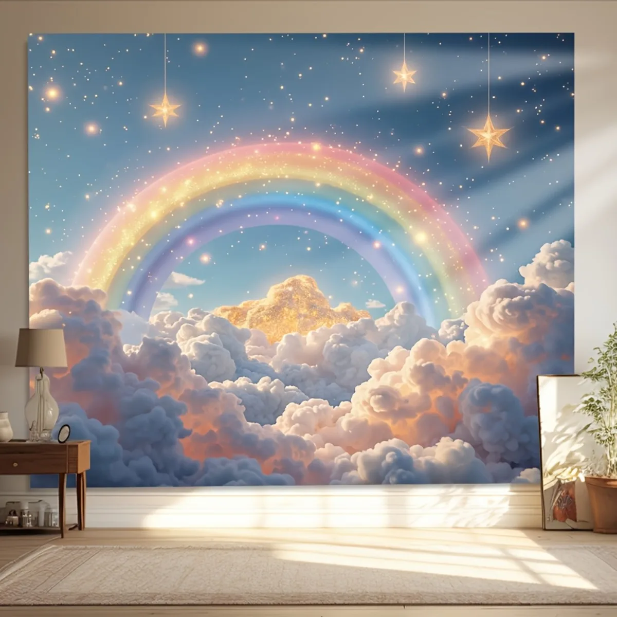 Celestial Rainbow Cloud Sky Tapestry Dreamy Cosmic Wall Decor Art Poster Gradient Fantasy Aesthetic Nursery Room Hanging Banner