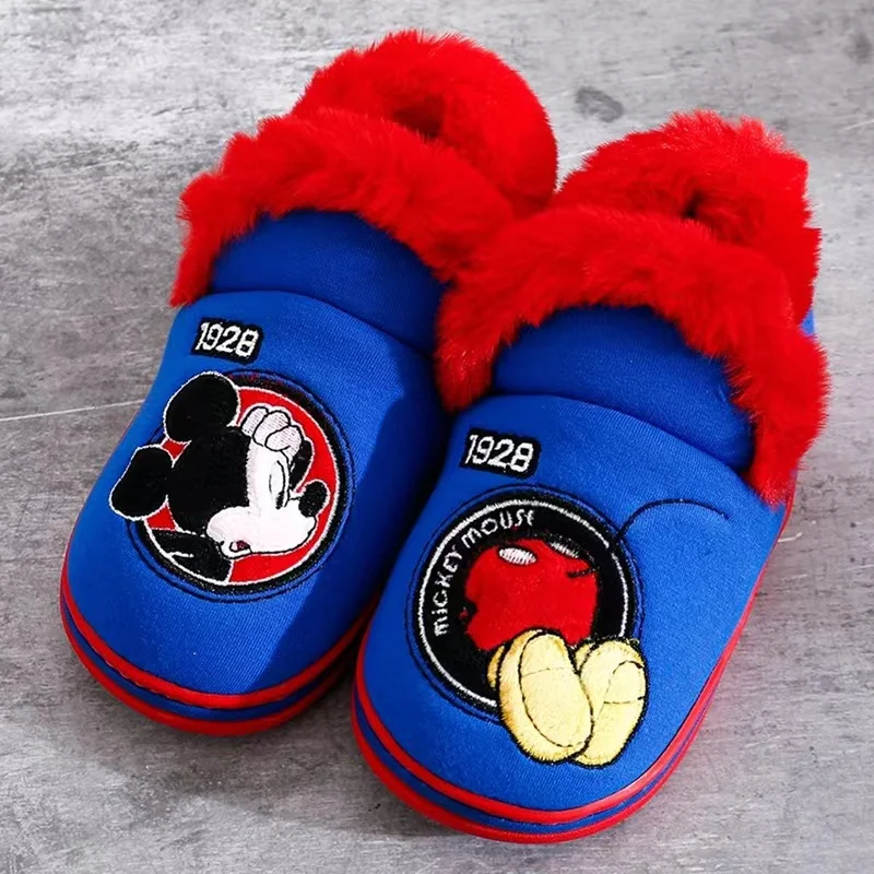 Disney Boys Girls Winter Cotton Slippers Baby Cartoon Minnie Mouse McQueen Cars Snow White Print Kid Indoor Anti-slip Home Shoes