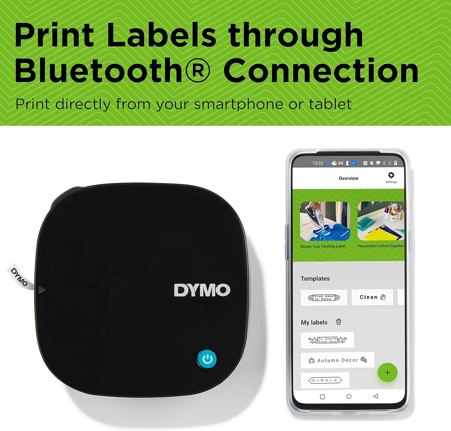 DYMO LetraTag 200B Bluetooth Label Maker Wireless Compact Label Printer compatible to iOS and Android with 1 label