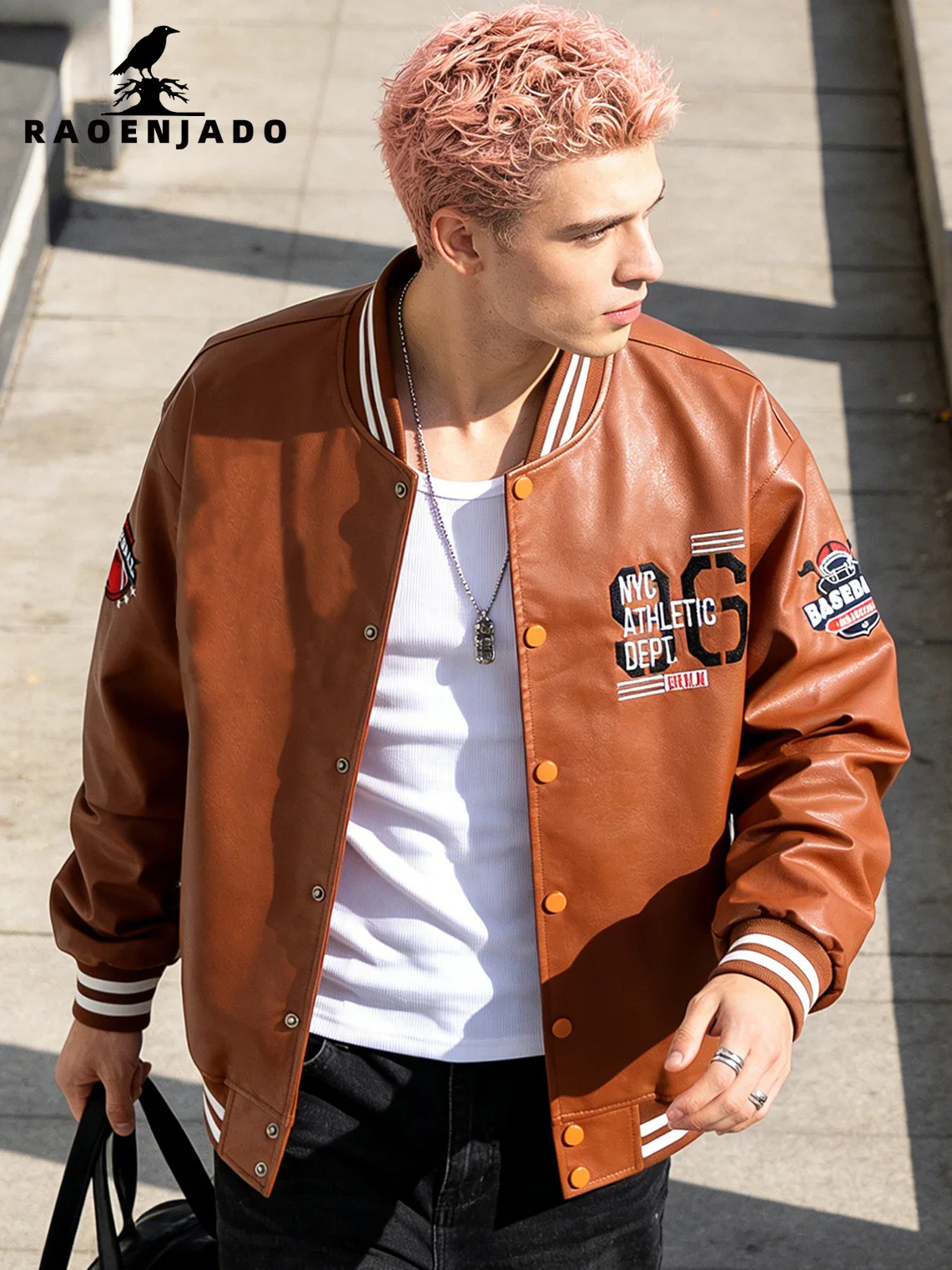 Men\'s Faux Leather Jackets Varsity Embroidered Baseball Coat Casual Daily Motorcycle Windbreaker Bomber Outerwear New in Jacket