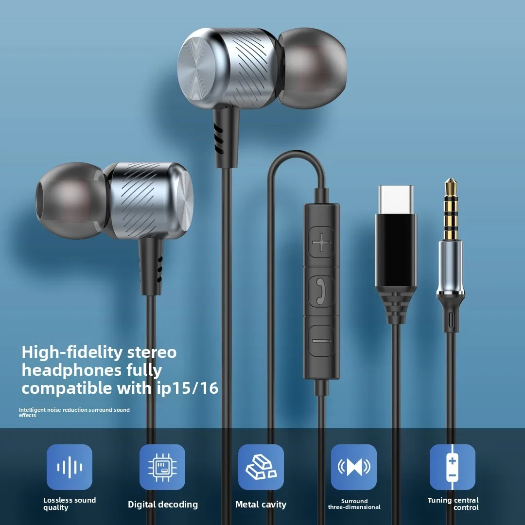 For Samsung Wired Headphones USB Type C Music Headset 3.5mm HiFi Stereo Earphones With Mic Volume Control For Galaxy S25 S24 S23