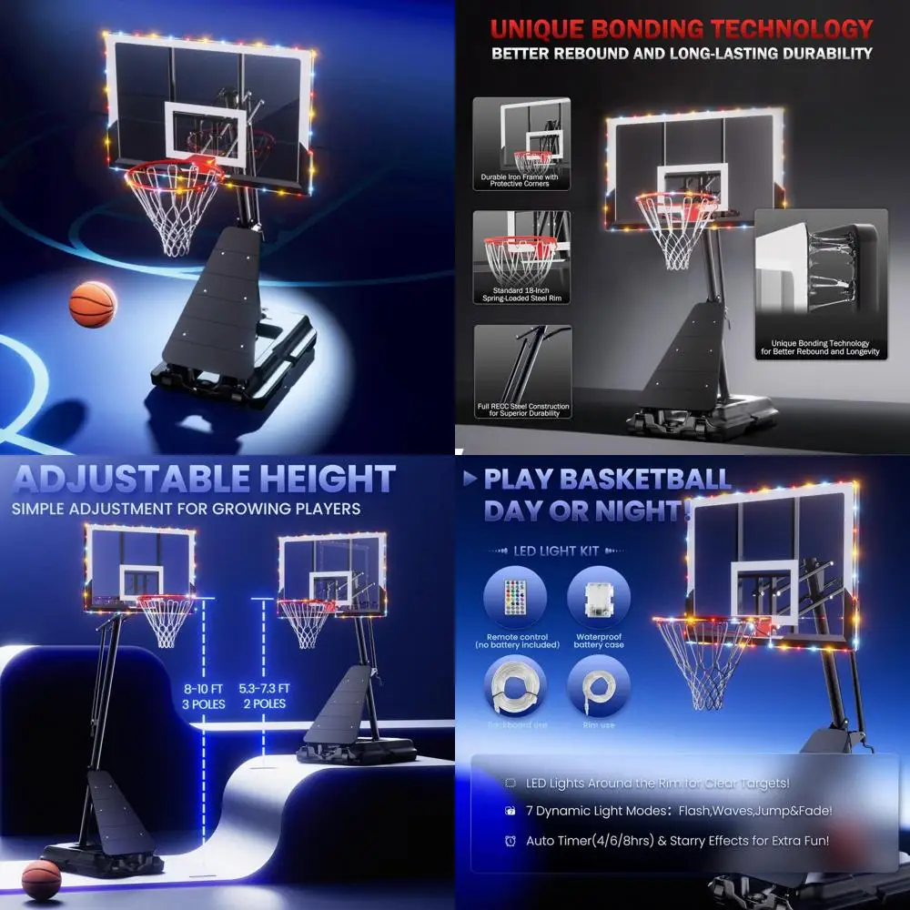 Porta da basket per esterni regolabile in altezza - Sistema portatile da 10 piedi con luce a LED, pannello posteriore durevole, resistente agli agenti atmosferici
