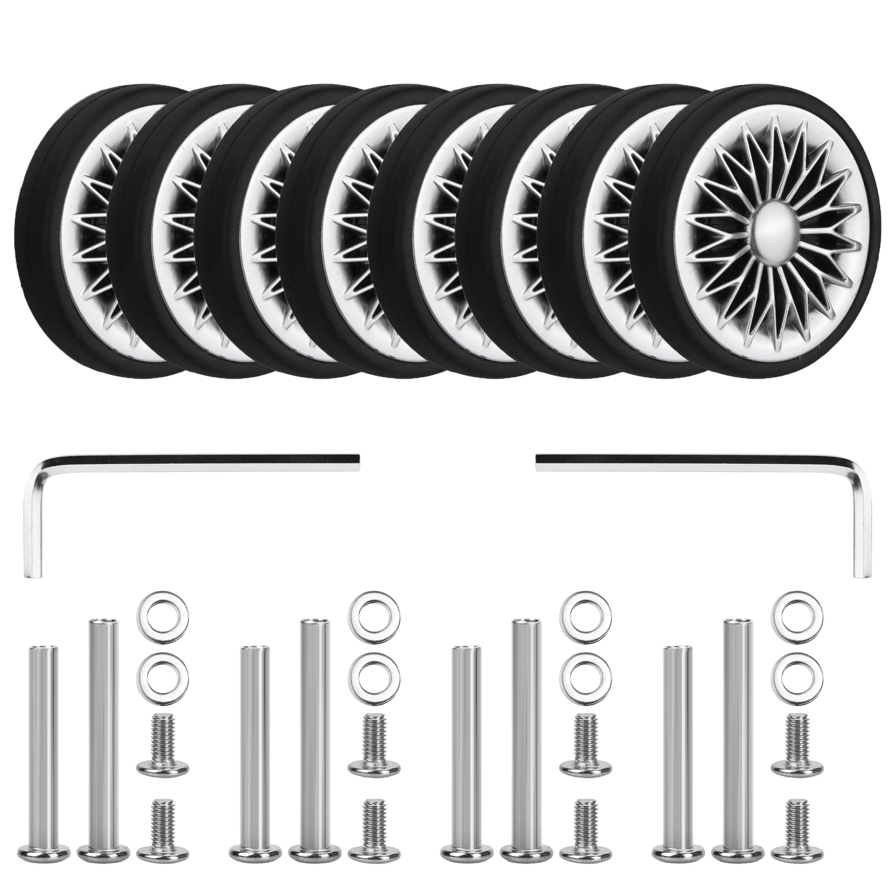 8Pcs Suitcase Wheel Replacement Silver Luggage Wheels W/H Screw 55mm Travel Trolly Case Caster Repair Parts Luggage Accessories