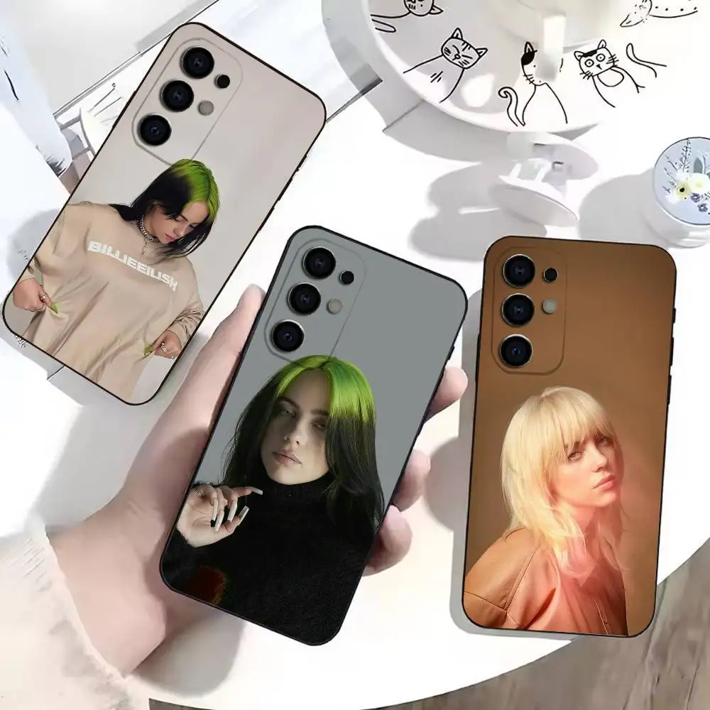 Funda de teléfono con diseño de cantantes populares como Billie Eilish para Samsung, funda negra suave para S25, S23, S21, S22, S24, S30, S20 Ultra Plus