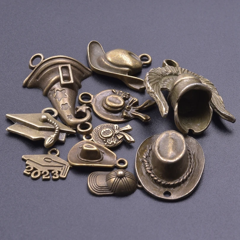 10/20/30pcs/Lot Ancient Bronze Witch Sport Hat Charms For Jewelry Making Supplies Metal Pendant DIY Keychain Accessories Finding