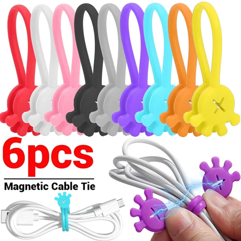 Silicone Magnetic Cable Ties Phone Cord Holder Clips Reusable Magnet Cable Organizer for Earphone USB Charger Wire Management