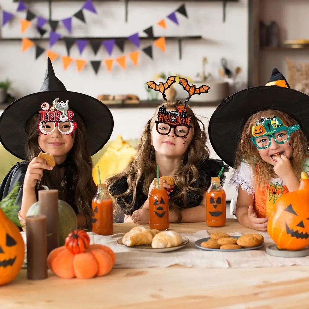

6pcs Bats Halloween Funny Glasses Witch Hat Pumpkin Ghost Paper Glasses Paper Cosplay Props Pumpkin Glasses Kids Gift Toys