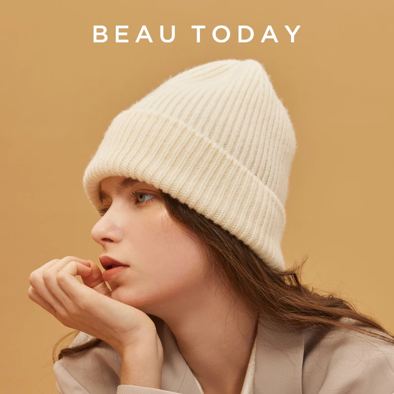 BeauToday Winter Beanie Women Knitted Woolen Solid Color Windproof Female Warm Outdoor Adjustable All-match Unisex Hats 96503