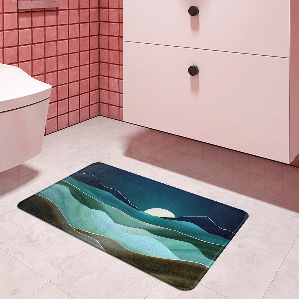 Oil painting of turquoise peaks Carpet Entrance Doormat Bath Floor Rugs Absorbent Mat Anti-slip Kitchen Rug for Home Decorative