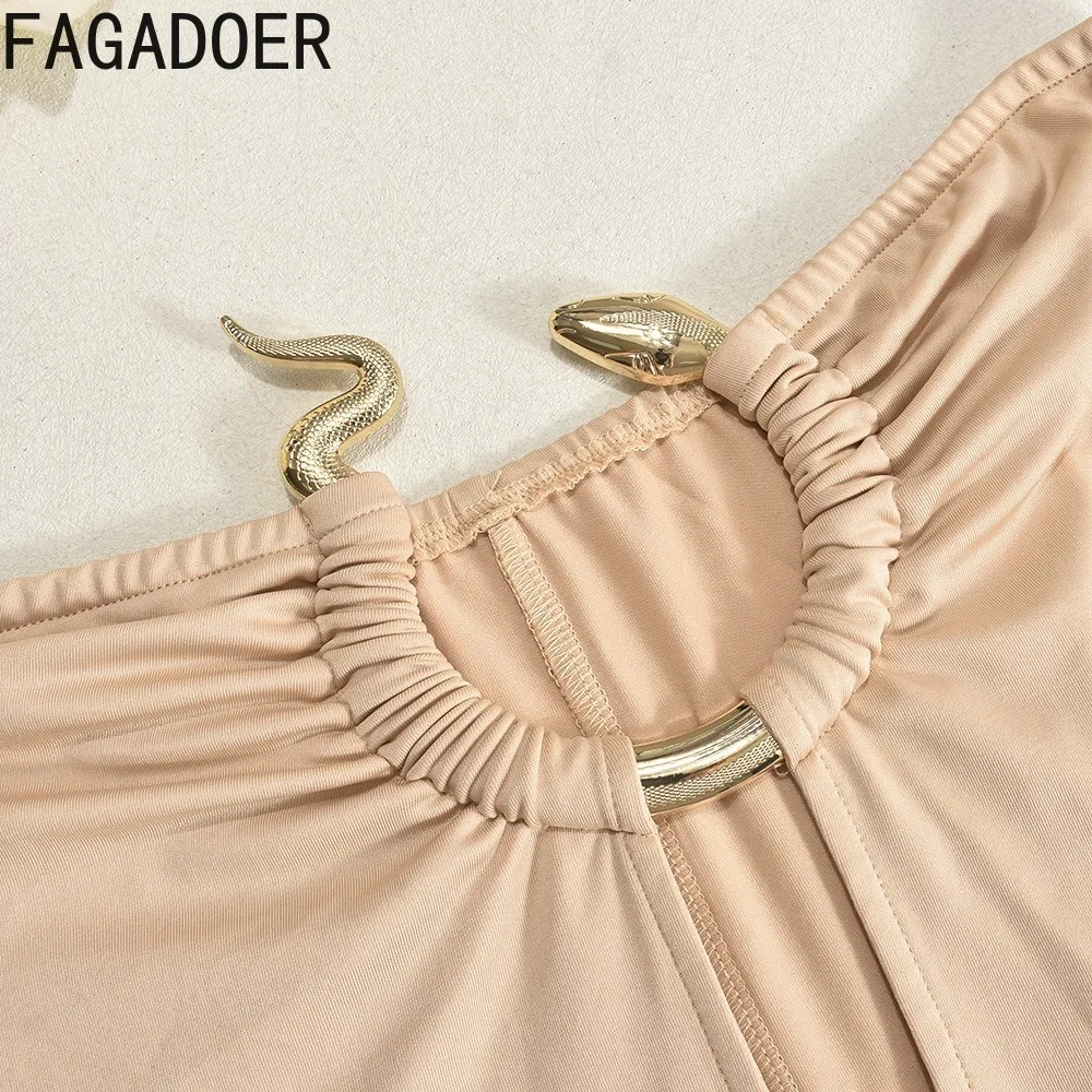 FAGADOER jumpsuit wanita elegan aprikot tanpa lengan lurus pakaian bermain punggung terbuka bahu terbuka wanita keseluruhan satu potong