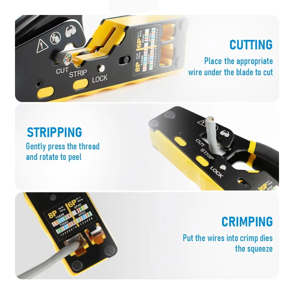 RJ45 Crimp Tool Pass Through Ethernet Crimping Tool for Cat6 Cat5 Cat5e RJ45 Connectors Wire Stripper Cable Crimping Pliers