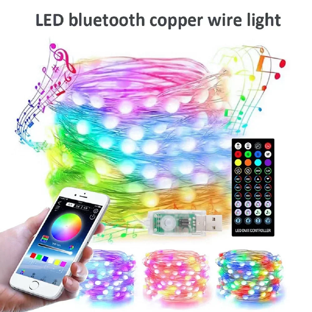 Usb bluetooth super inteligente led cintilação luz do telefone móvel controle remoto app lâmpada de cobre corda de luzes de natal decoração da corda