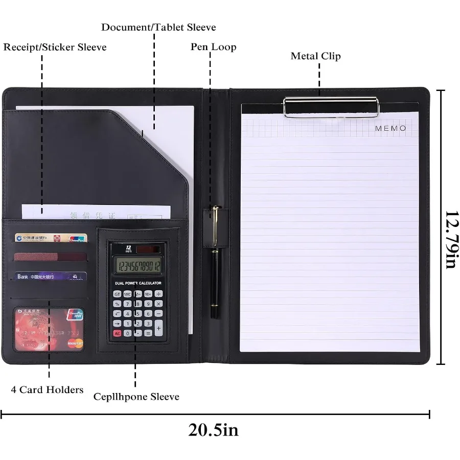 Padfolio Portfolio Folder ClipboardResume منظم مستندات المقابلة وحامل بطاقة العمل فتحة حرف A4 حجم لوحة الكتابة