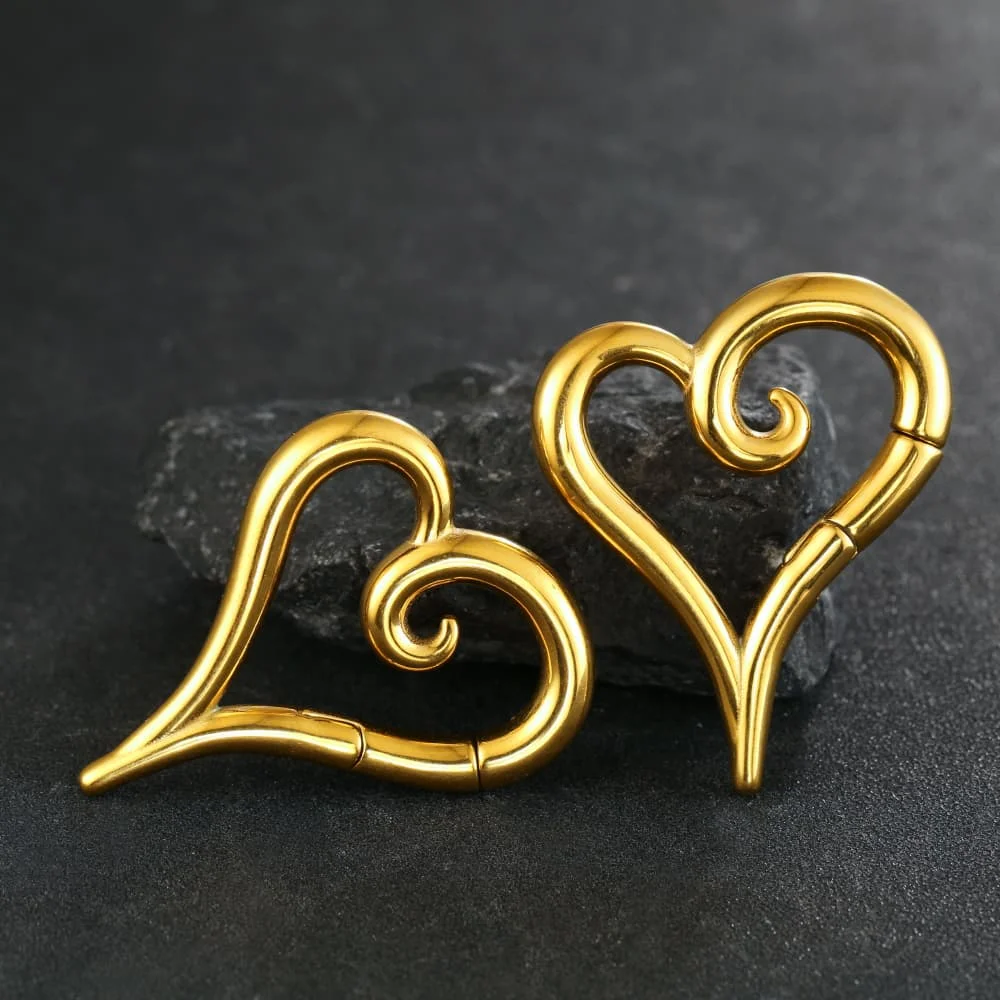 

Giga 2PC Punk Heart Shape Ear Plugs Tunnels for Stretched Ears Gothic Stainless Steel Clicker Hoop Gauges Body Piercing Jewelry