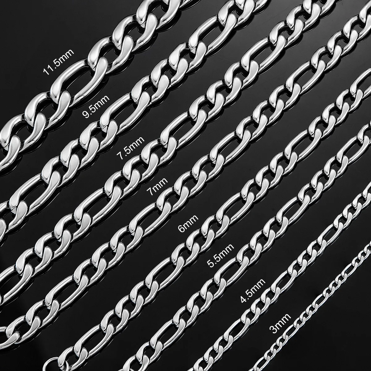 10 Pcs/lot 14 inch to 1 Meter Widt Stainless Steel Figaro Link Chain Classic Curb Necklace Sliver Color for Men Women Jewelry