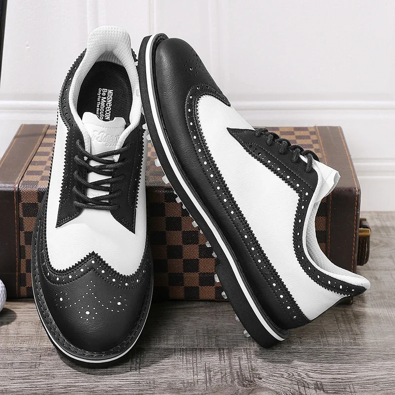 

Men Golf Shoes Anti Slip Golf Training Sneakers Casual Walking Footwears for Golfers Lightweight Luxury Gym Microfiber Leather
