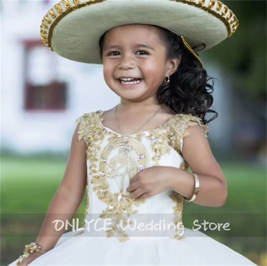 Luxury Horse Decoration Flower Girls Dress Lace Appliques Embroidery Exquisite Child Birthday Party Photoshoot Ball Gown