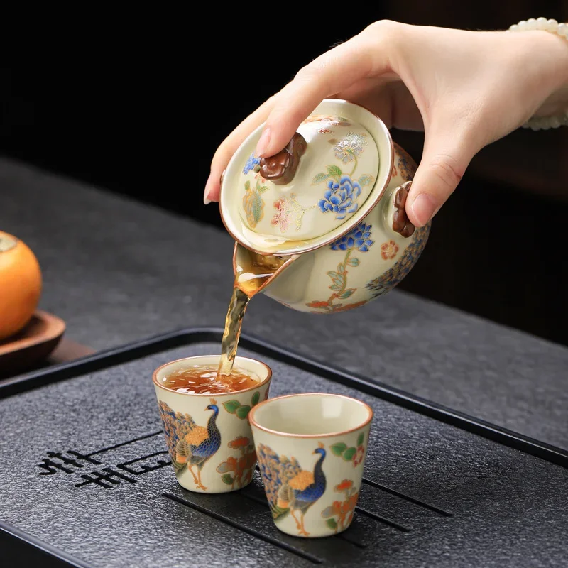 Ru Kiln Hand-caught Pot Teapot Single Pot Large Anti-scald Covered Bowl Teacup Single Tea Maker Ceramic Quick One Pot Two Cupscu