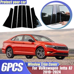 For VW Volkswagen Jetta A7 2023 Accessories GLI 2019~2024 6PCS Window Trim Covers B C Pillar Center Column Stickers Accessories