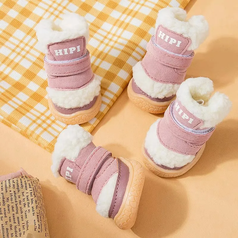 Zapatos cálidos con forro de felpa para perros, botas de nieve antideslizantes gruesas de invierno para gatos pequeños, cachorros, caniche, Bichon Frise, accesorios para perros