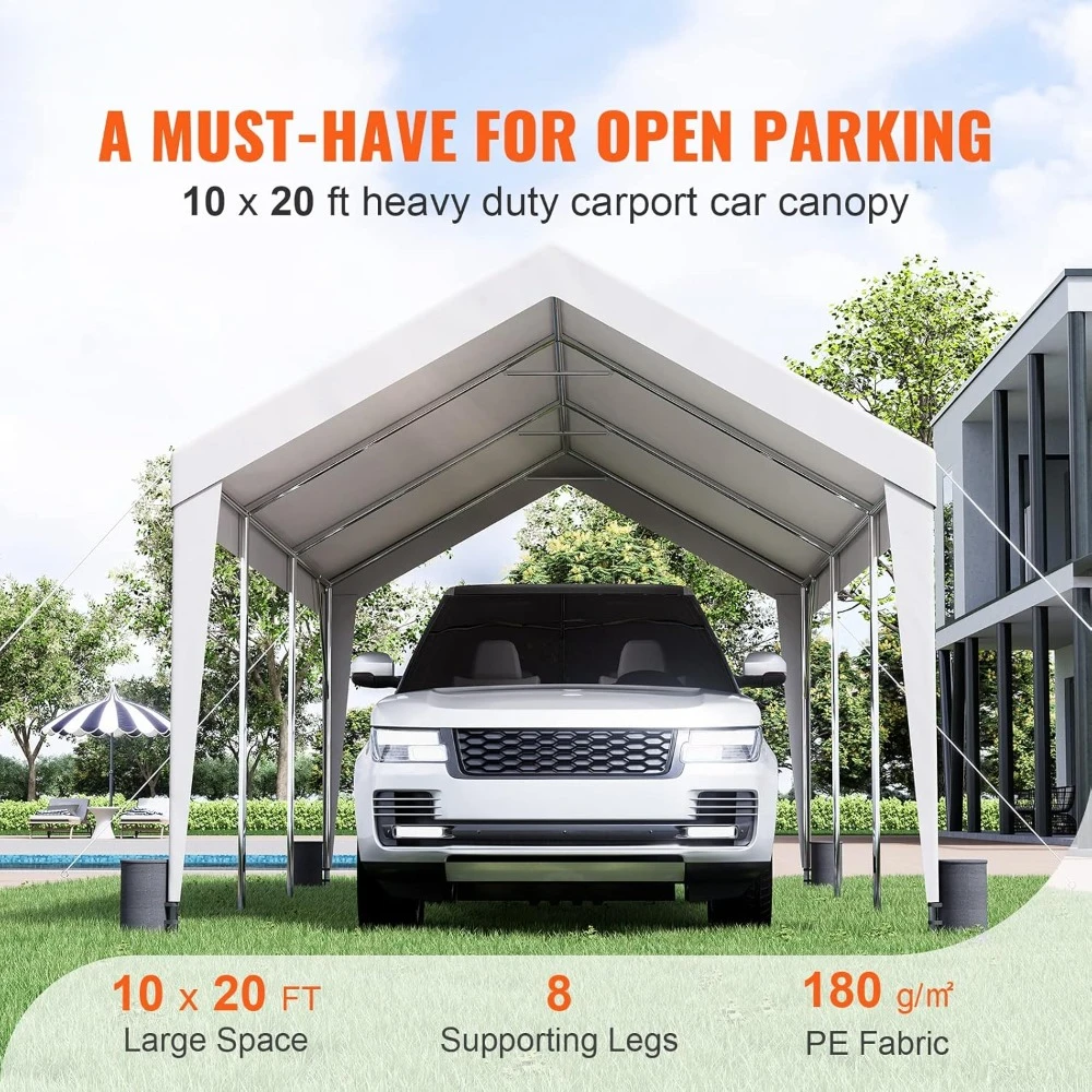 Carport, 10x20 ft Heavy Duty Car Canopy Garage Boat Shelter Party Tent with 8 Reinforced Poles and 4 Weight Bags, UV Resistant