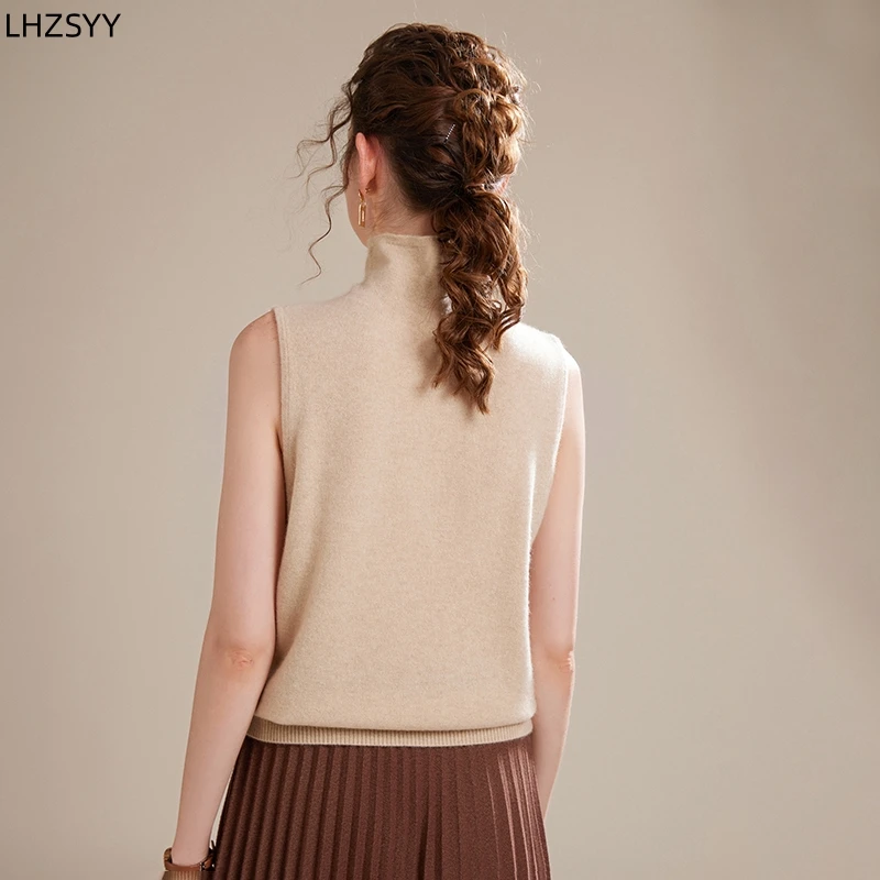 LHZSYY Spring Autumn Stand Collar 100% Pure Goat Cashmere Waistcoat Sweater Ladies New High-end Pullover Sleeveless Vest Inner