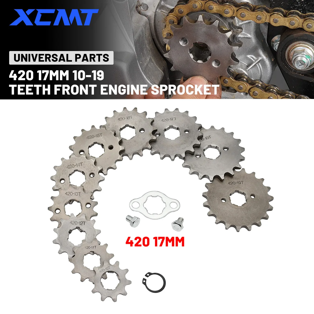 420H Chain 420 17mm 10 -19 Teeth Front Engine Sprockets For Taotao Kayo BSE Xmotos Apollo SSR Monkey Dax 110 125cc Dirt Pit Bike