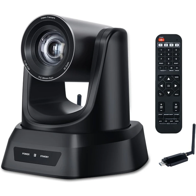 5.8GHz Wireless Conference Room Webcam, Church Live Streaming 3X USB 1080P 60fps PTZ Camera for Worship Services