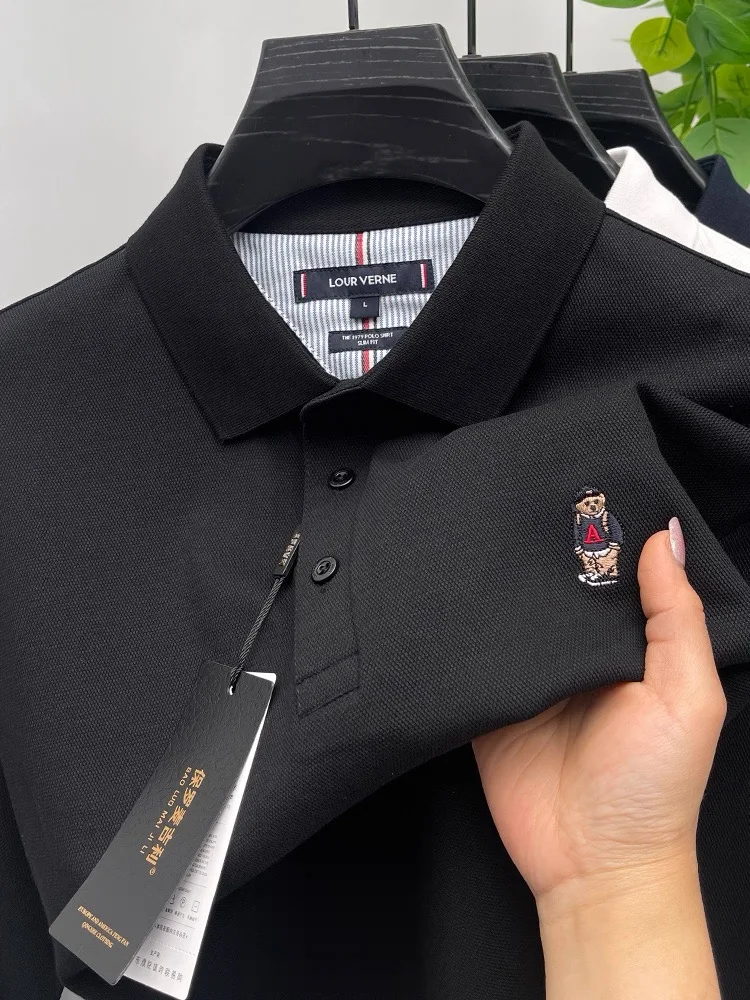 

100% cotton high-quality short sleeve men's polo shirt fashion brand cute bear embroidery top Korean casual breathable T-shirt