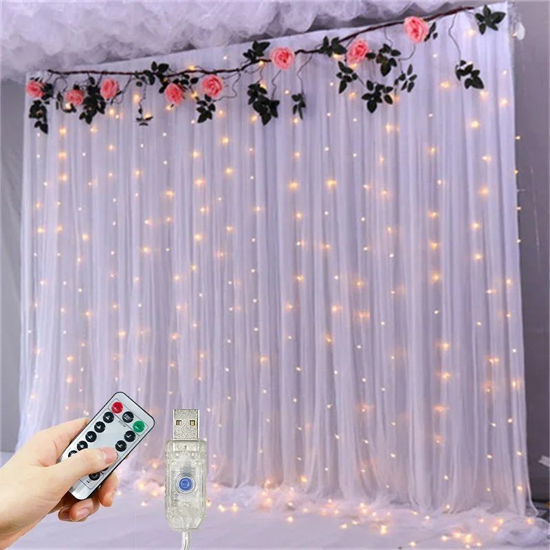 

USB-питание, 8 режимов, свадебная сцена, светодиодное освещение для занавесок, праздничные новогодние огни для вечеринок, домашние рождественские украшения для дома