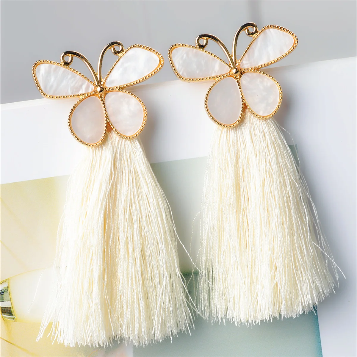 Big Fringed Dangle Butterfly  Earring Pendientes Exaggrated Long Tassel Earrings Thread Statement Drop Earrings