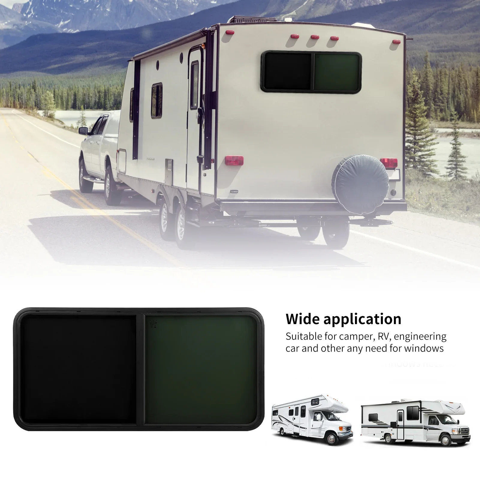 

RV Window RV Sliding Window W1257 H597mm Waterproof Insectproof Tempered Glass UV for Campers Construction Vehicles