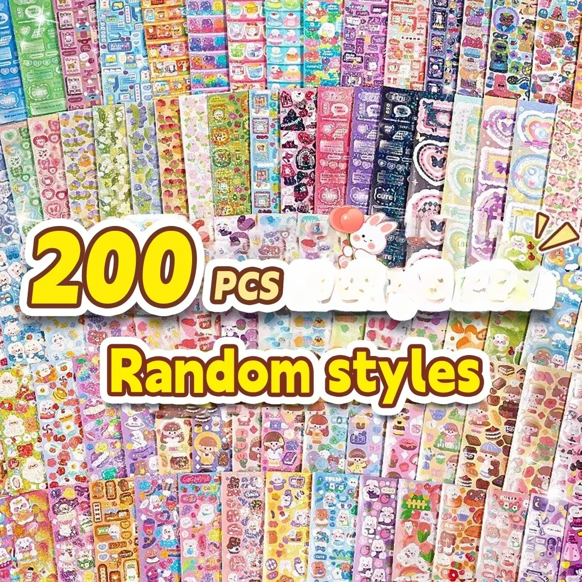 200pcs/100pcs Cute Stickers Kawaii Cartoon Laser Sticker for Diary Kid DIY School Students Decoration Stationery Random style