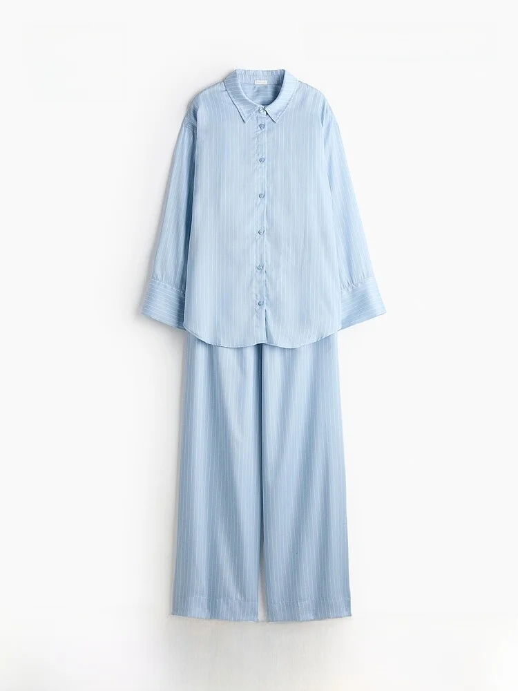 H&M Summer Lyocell Sleepwear Set 1312656 Casual Style Long Sleeve Home Clothes Suitable for All Ages Comfortable Lyocell Fiber